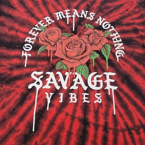 𝅺forever Means Nothing Savage Vibes Reverse Red Tie Dye on Black Tee Shirt - Picture 1 of 4